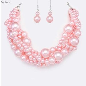 Mix pink Pearls Necklace and earrings set